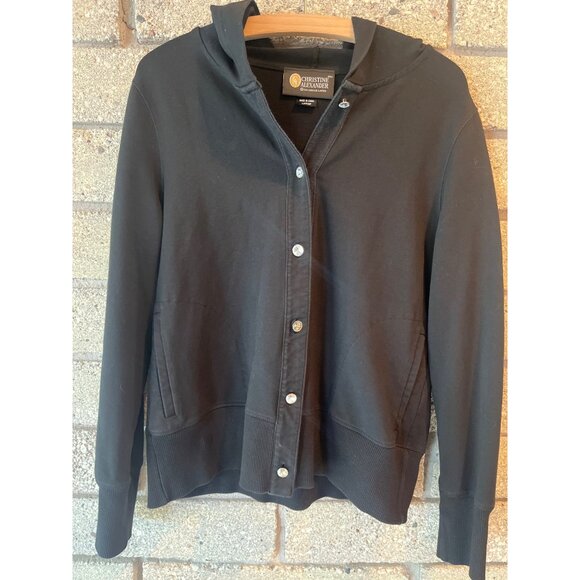 Christine Alexander Black Button-Up Hoodie W/ Rhinestone Accents & Pockets L - Picture 2 of 9